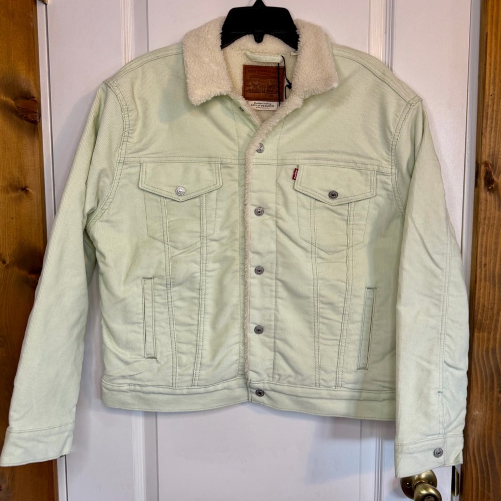 Levi’s Premium Sherpa Lined Trucker Jacket Mint Green Sizes XL and L